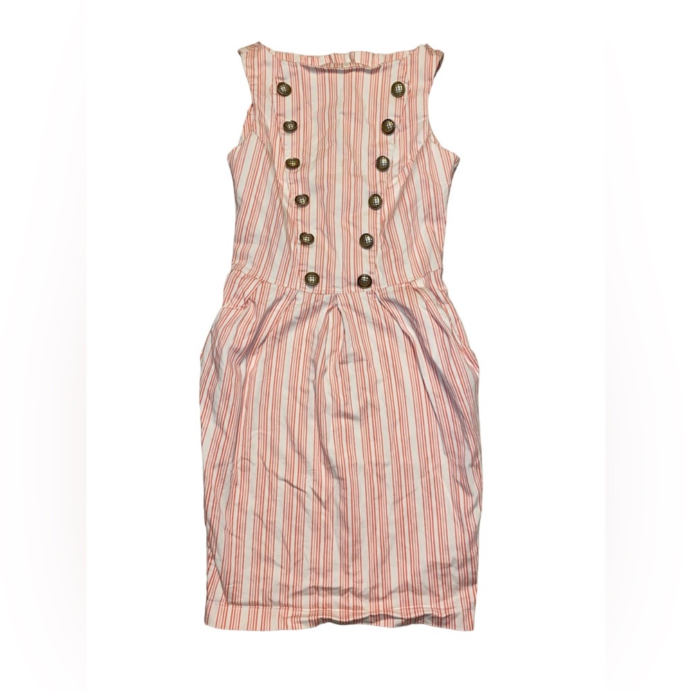Orange Striped Dress Gold Buttons Sz Small